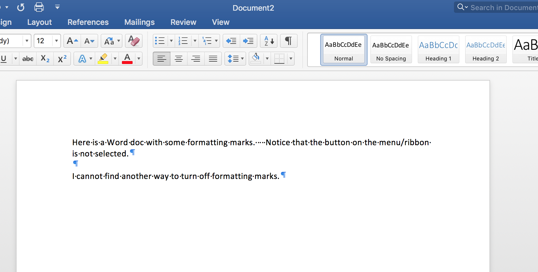 paragraph markings in word for mac 2011