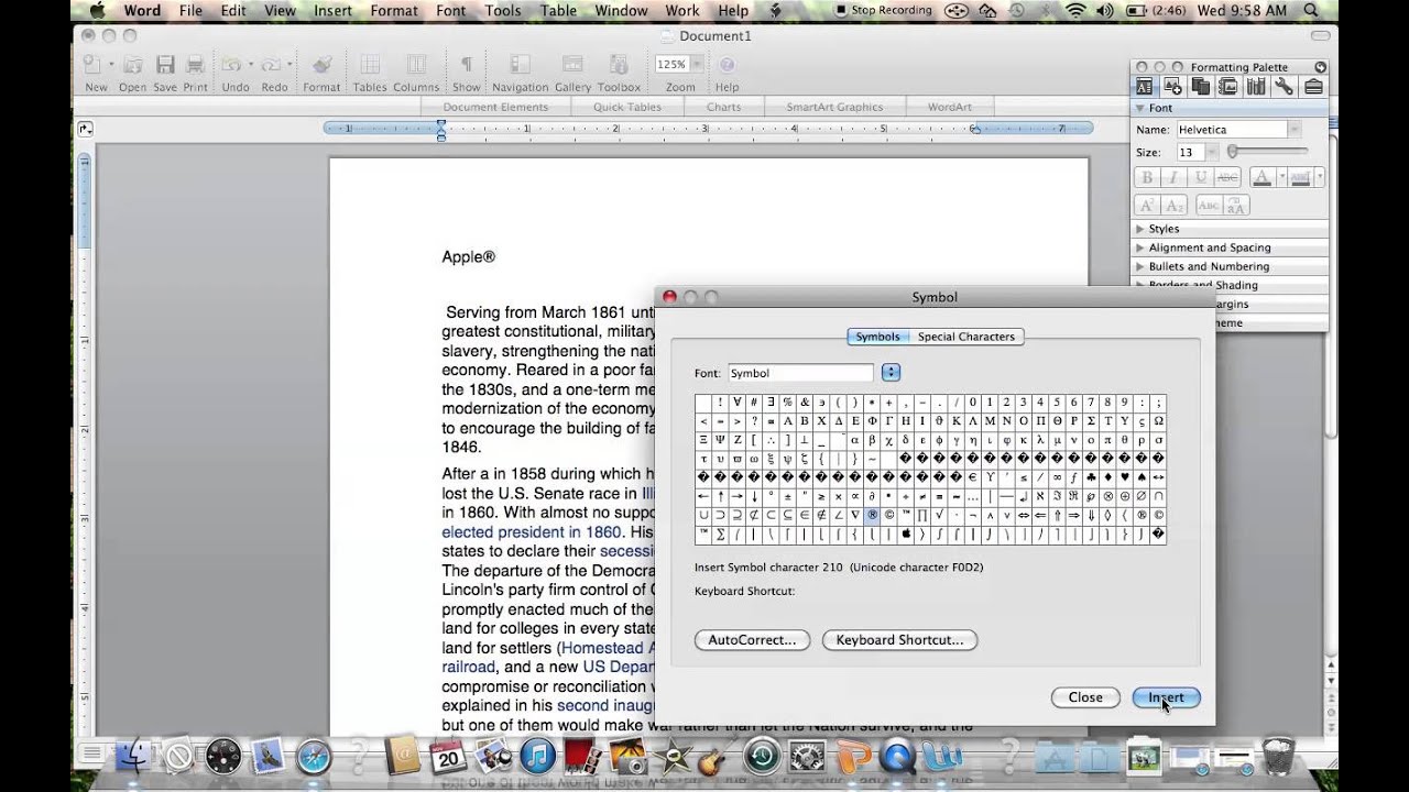 micorsoft word shortcut for equation mac